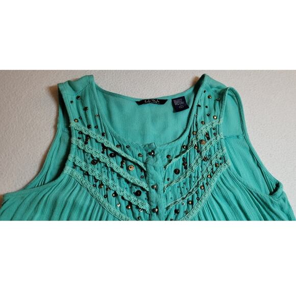 Vintage Turquoise Gauze Tunic Top L Detail Cottagecore Boho Fairy Hippie Y2K - Picture 7 of 10